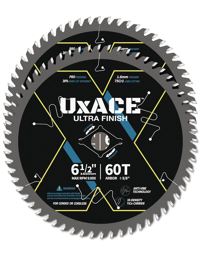 UXACE 6-1/2-Inch 60-Tooth Circular Saw Blade with 5/8-Inch Arbor, Ultra Finish Wood Cutting, Carbide Tip, Thin Kerf, for Plywood, MDF, OSB, Laminated, 2 Pack - Image 1